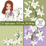 White lily digital scrapbook paper
