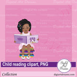 Black child reading clipart