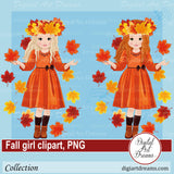 Cute autumn girl drawing
