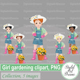 Little girls planting flowers clipart images PNG