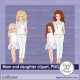 Mom and daughter hugging clipart