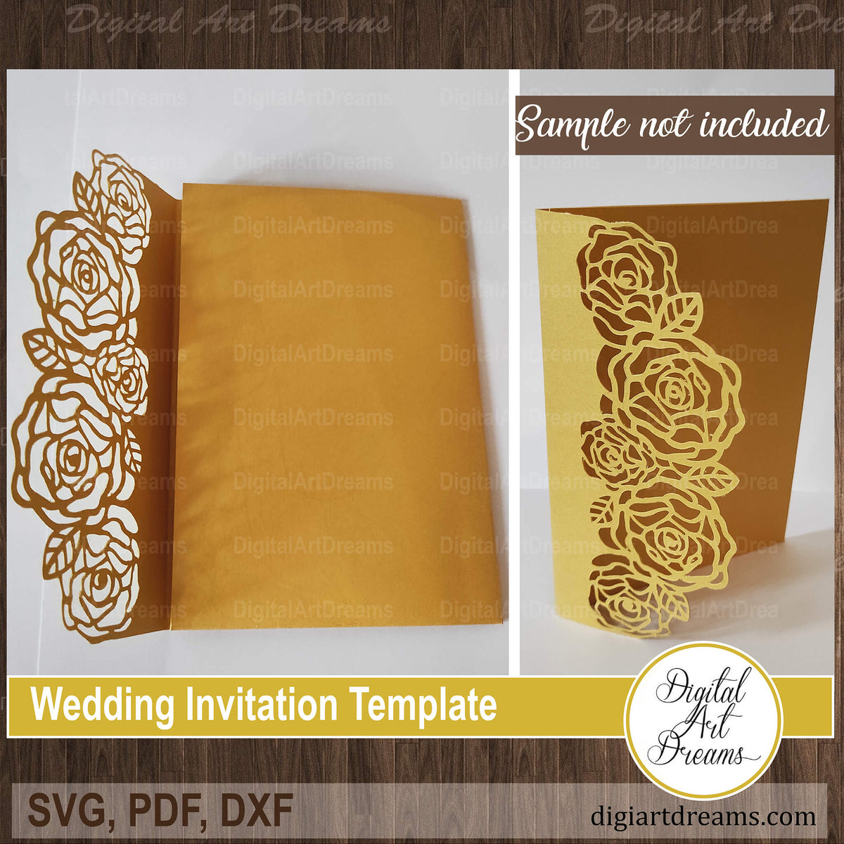 Gold Tropical Leaves Shimmer Wedding Invitations Laser Cut, Palm Leaves  With Rose Gold Foil Invitation, Tri-fold 5x7 Cricut Template Svg 