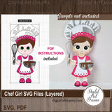 Chef girl SVG file for Cricut cutting with PDF instructions for DIY scrapbook embellishment
