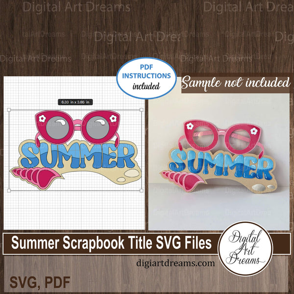 Summer scrapbook title SVG files with sunglasses (beach theme)