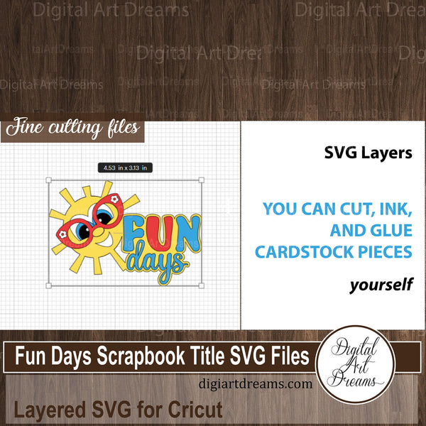 Fun Days scrapbook title SVG files for summer scrapbooking layouts (instant download)
