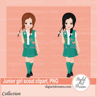 Junior Girl Scouts in green vests clipart PNG images