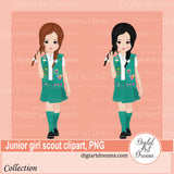 Junior Girl Scouts in green vests clipart PNG images