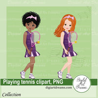 Girl with a tennis racket clipart
