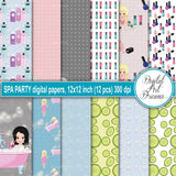 Spa party digital papers