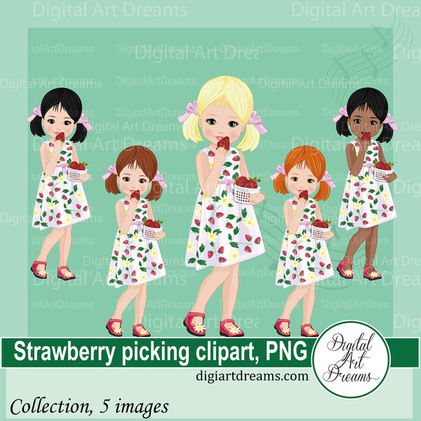 Strawberry picking clipart