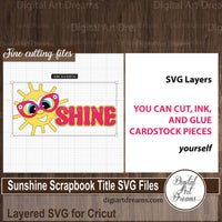 Sunshine scrapbook title SVG files (layered design) to cut with Cricut for cute summer scrapbooking layouts