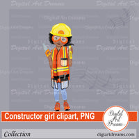 African American constructor clipart png little girl