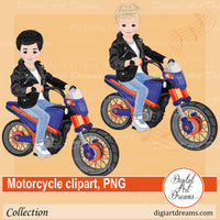 Little boy on motorbike clipart png