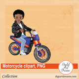 African American boy on motorcycle clipart