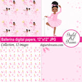 African American ballerina digital paper 12x12