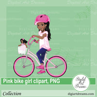 Bike clipart African American girl pink helmet doll