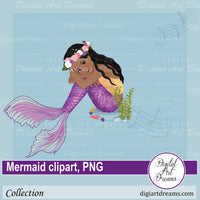 African American mermaid clipart png purple
