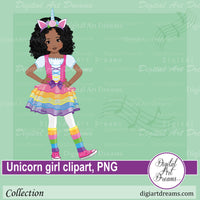 African American unicorn girl clipart