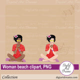 Woman relaxing on beach clipart png African American