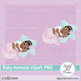Black baby mermaid clipart