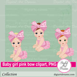 Baby girl pink bow headband clipart