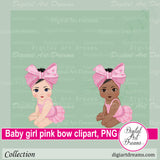 African American baby girl clipart pink bow headband png images