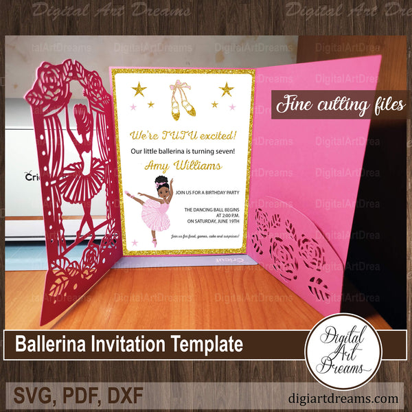 Ballerina birthday invitation SVG template