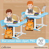 Blue school desk clipart