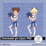 Cheerleader girl clipart blue pom poms