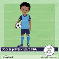 African American boy soccer clipart blue uniform