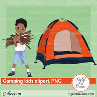 African American kids camping clipart