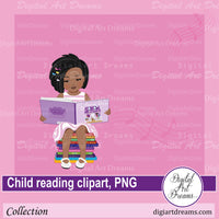 Black child reading clipart