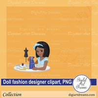 Black girl fashion designer of doll clothes clipart