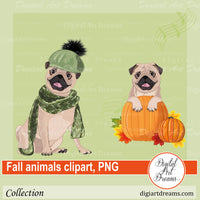 Clipart pug dog autumn