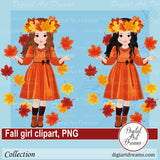 Girl with maple leaves clipart