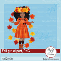 African American fall girl clipart