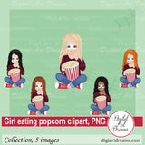 Girl eating popcorn clipart