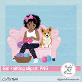 African American girl knitting clipart
