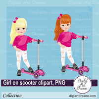 Girl on scooter clipart