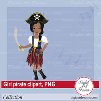 African American girl pirate clipart cute