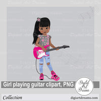 African American girl playing guitar clipart
