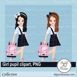 Girl with school bag clipart