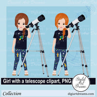 Girl with telescope clipart