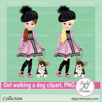 Girl with dog clipart