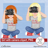 Girl taking photos clip art