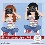 Girl holding a camera clipart