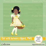 Black girl with lemon basket clip art