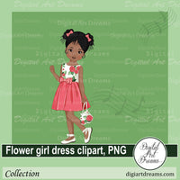 African American pink flower girl dress clipart png