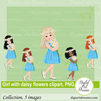 Girl with daisy flower clipart