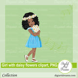 African American girl with flower clipart png